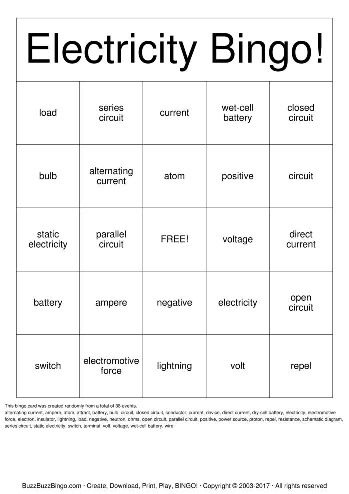 Download Free Electricity Bingo Cards