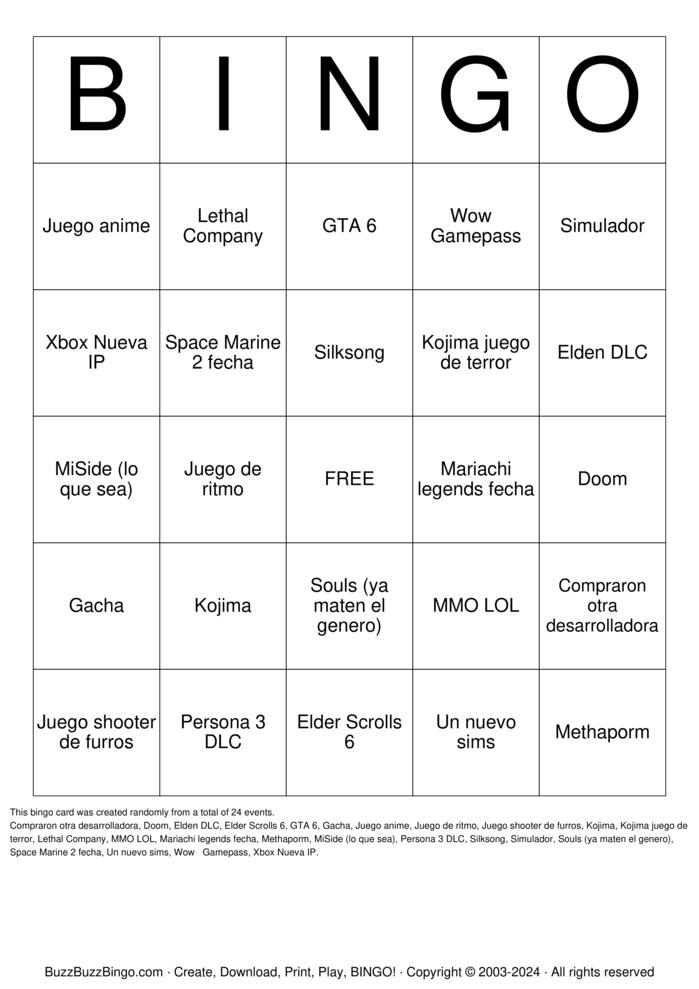 Download Free El no E3 del doritos Bingo Cards