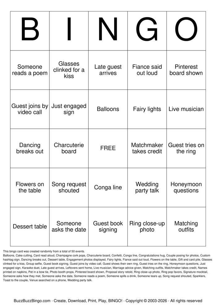 Download Free Engagement Party Bingo Cards Download Free Engagement Party Bingo Cards