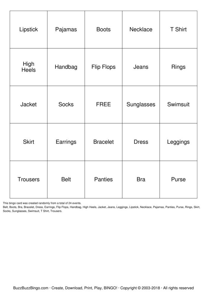 Download Free Fashion Bingo Cards Download Free Fashion Bingo Cards