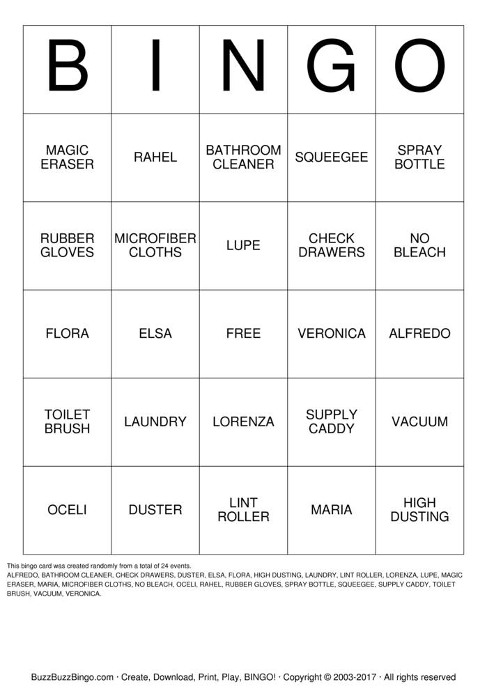 Housekeeping Bingo Cards to Download, Print and Customize!