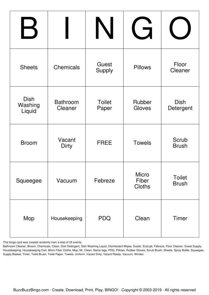 Download Free Housekeeping Bingo Cards Download Free Housekeeping Bingo Cards