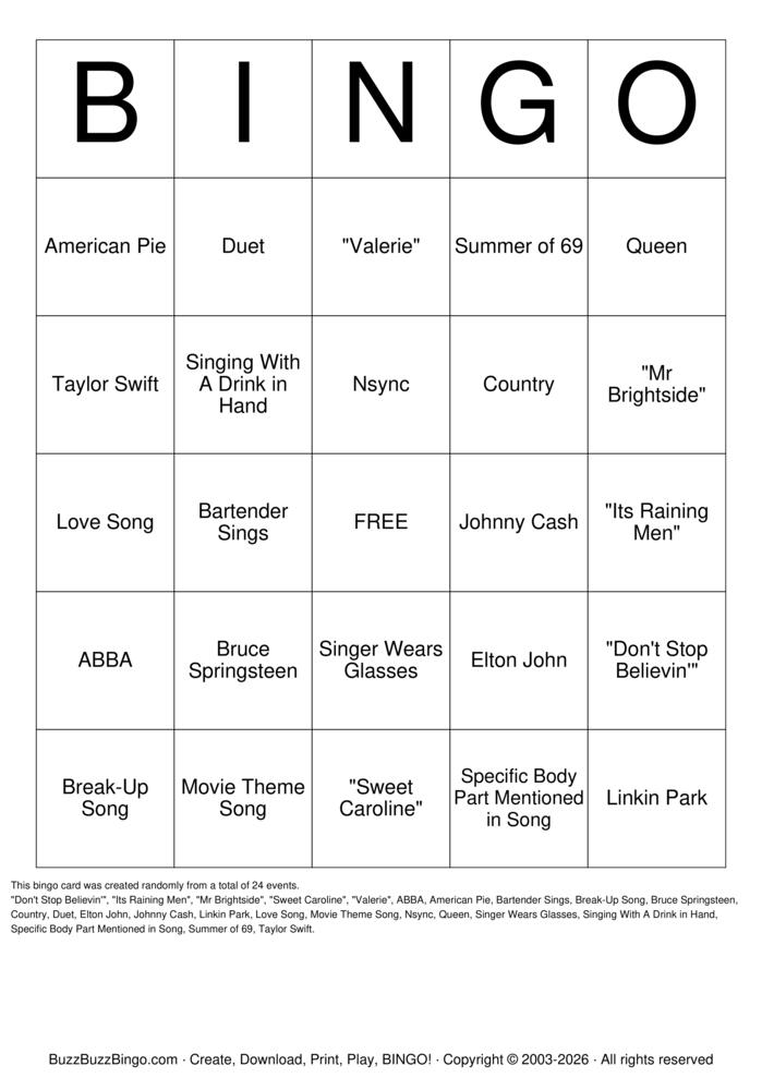 Download Free KARAOKE Bingo Cards Download Free KARAOKE Bingo Cards