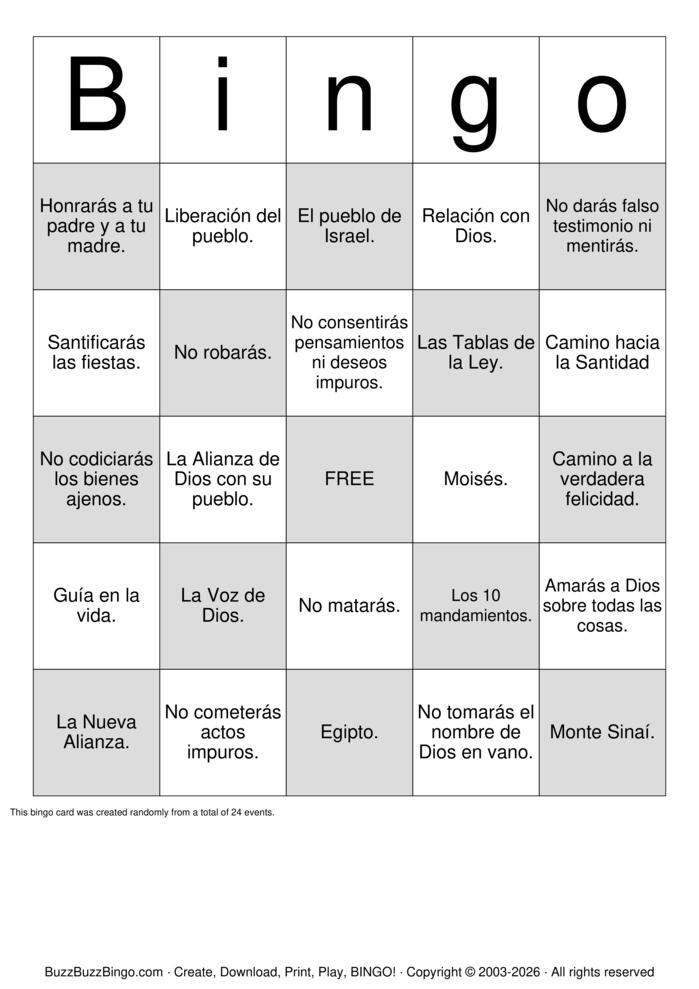 Download Free Los 10 Mandamientos Bingo Cards Download Free Los 10 Mandamientos Bingo Cards
