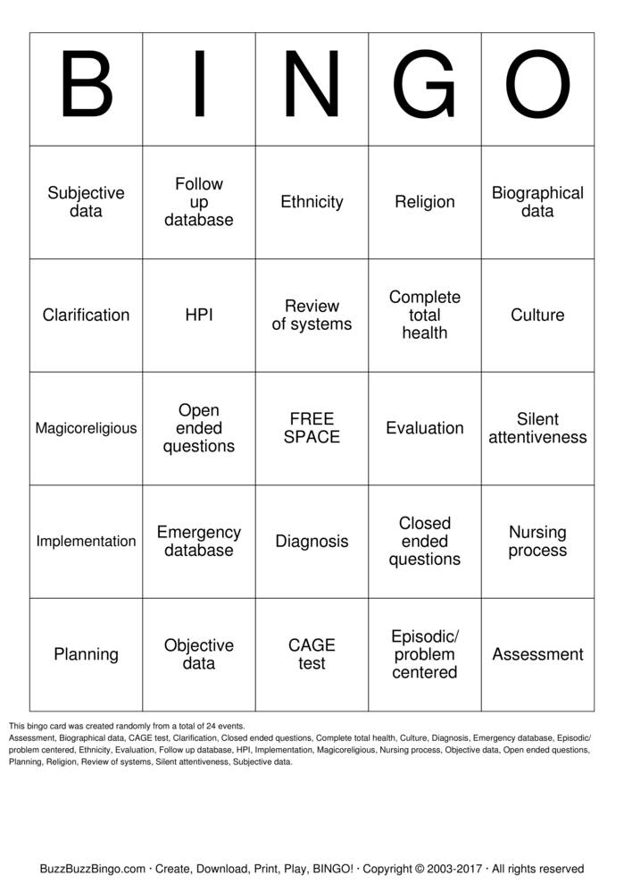 Download Free Nurse Bingo Cards