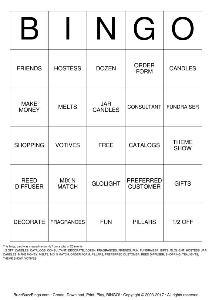 Download Free PARTYLITE Bingo Cards Download Free PARTYLITE Bingo Cards