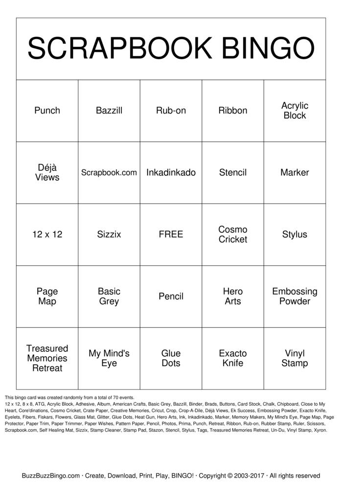 Download Free SCRAP Bingo Cards Download Free SCRAP Bingo Cards