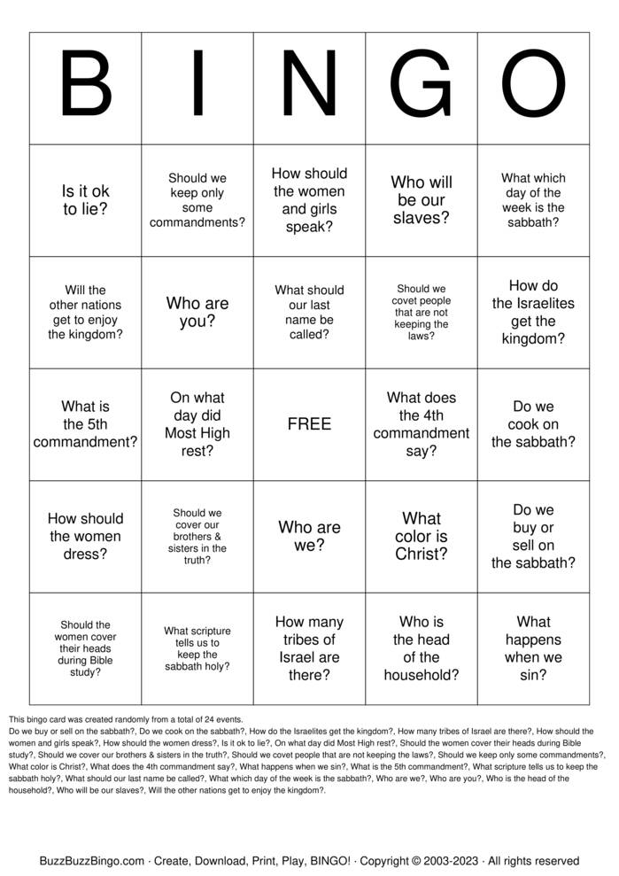 SHABBAT BINGO Bingo Cards to Download, Print and Customize!