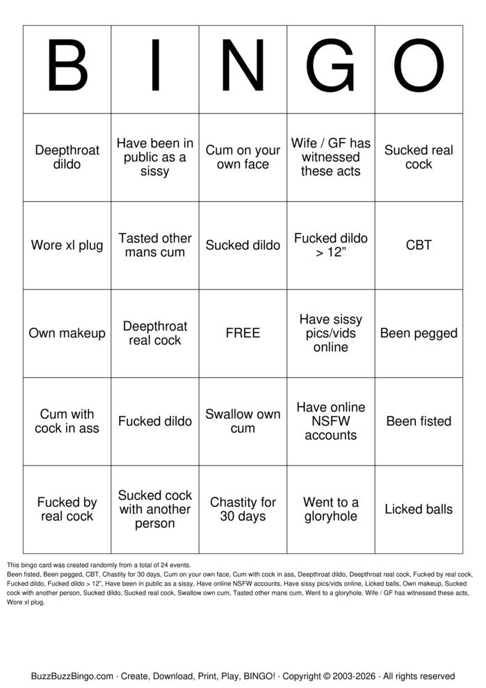Download Free SISSY Bingo Cards