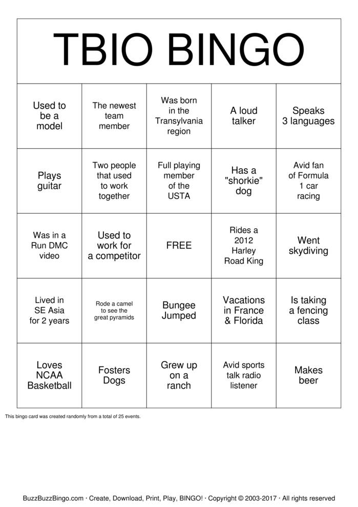 Download Free TBIO BINGO Bingo Cards Download Free TBIO BINGO Bingo Cards