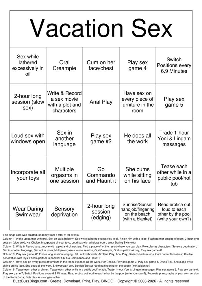 Download Free Vacation Sex Bingo Bingo Cards