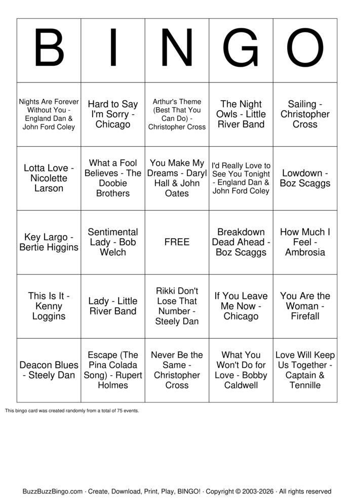 Download Free Yacht Rock Bingo Cards Download Free Yacht Rock Bingo Cards