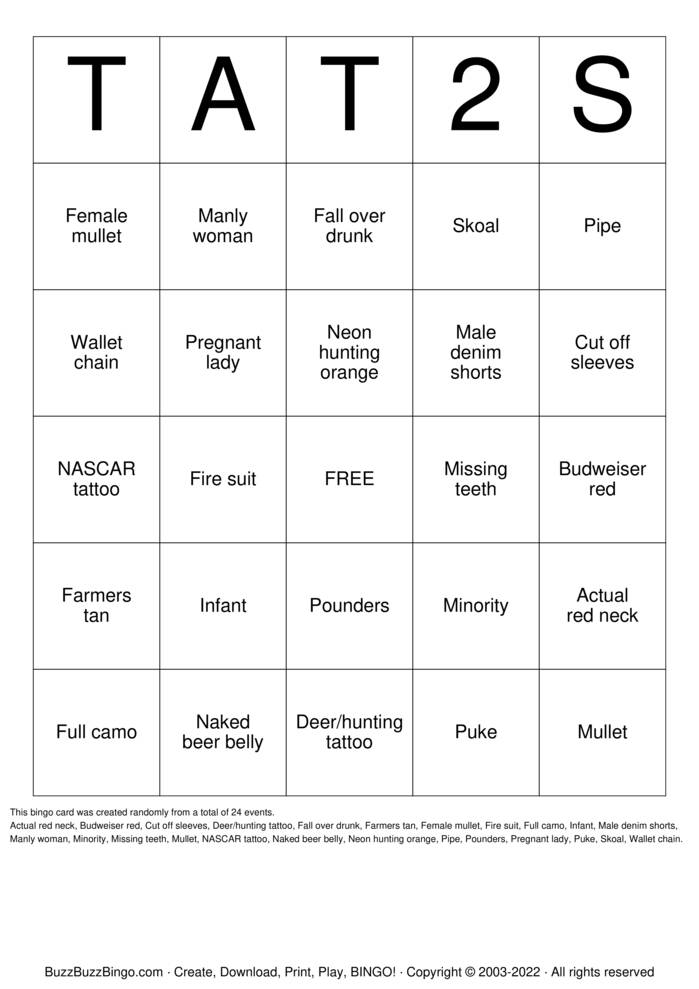 Download Free tattoo Bingo Cards