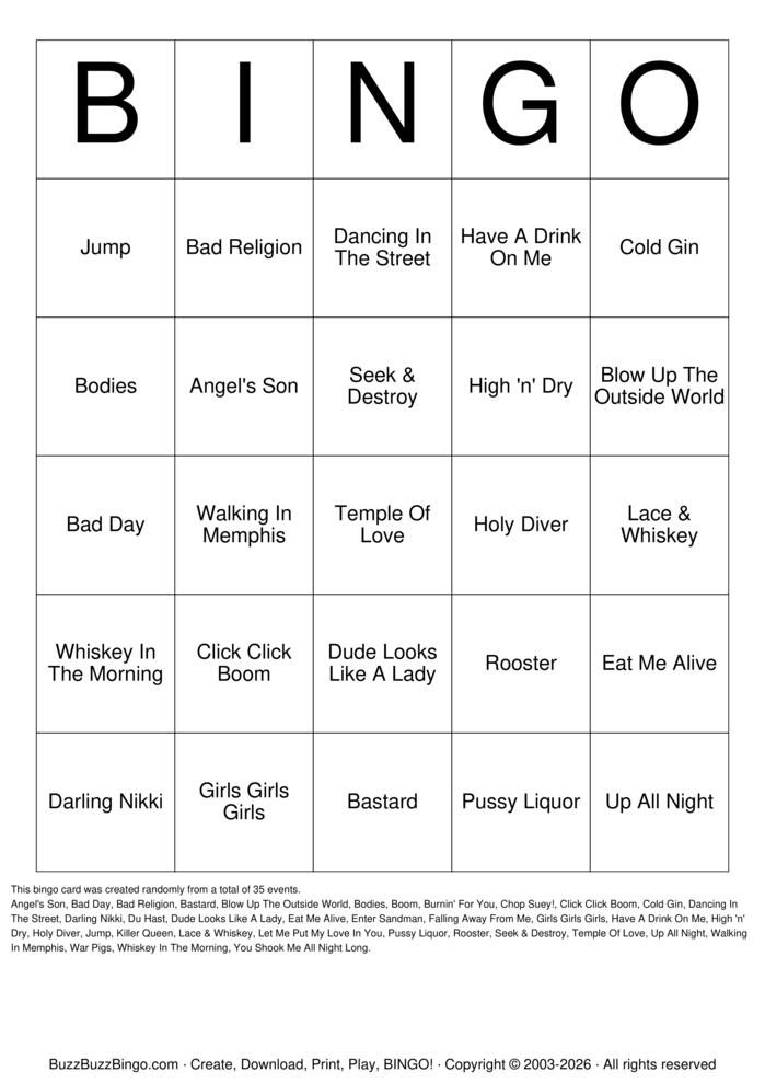 Download Free AC/DC Bingo Cards