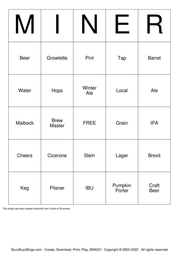 Download Free Beer  Bingo Cards