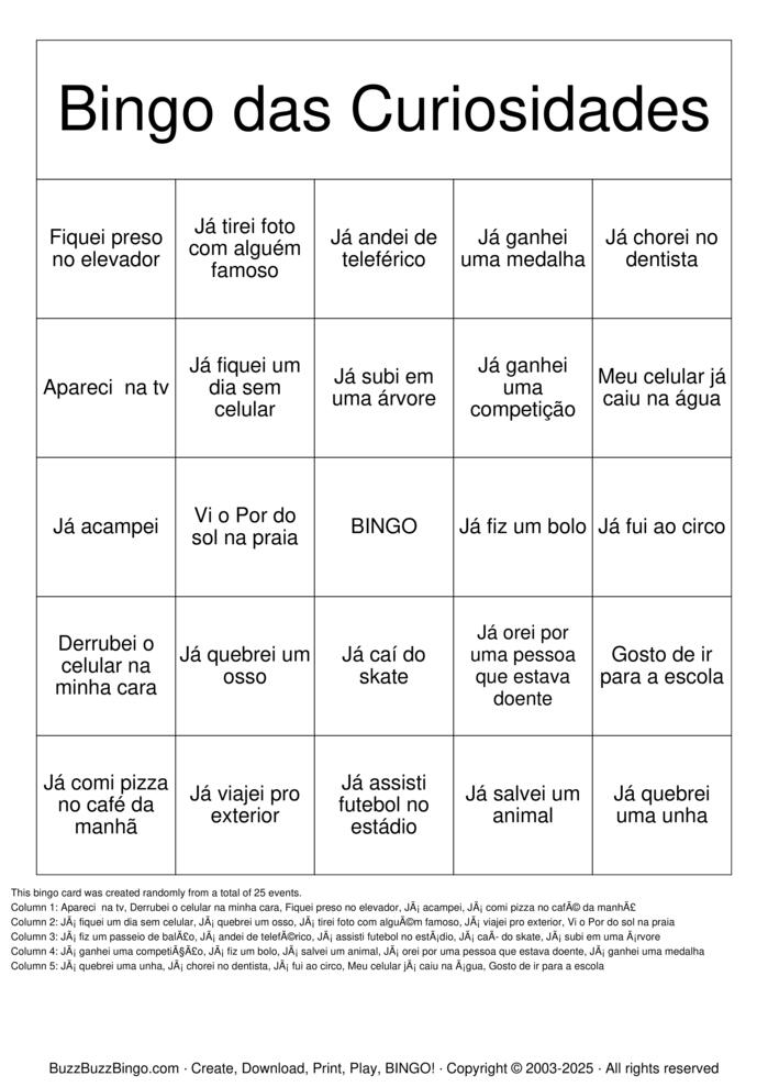 Download Free Bingo das Curiosidades Bingo Cards Download Free Bingo das Curiosidades Bingo Cards