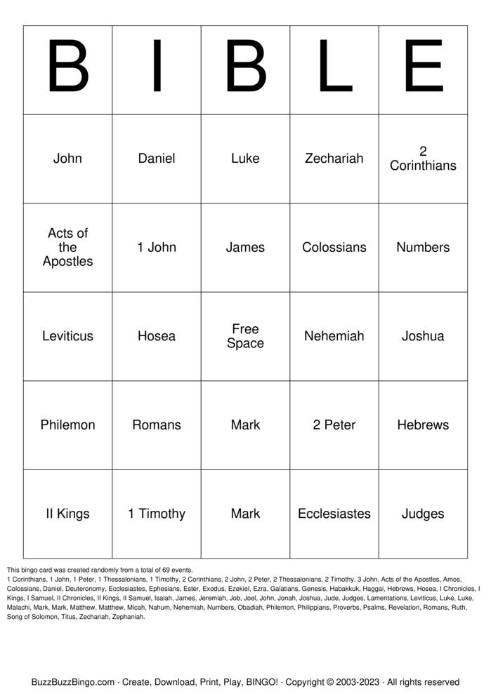 Download Free Books of the Bible Bingo Cards Download Free Books of the Bible Bingo Cards