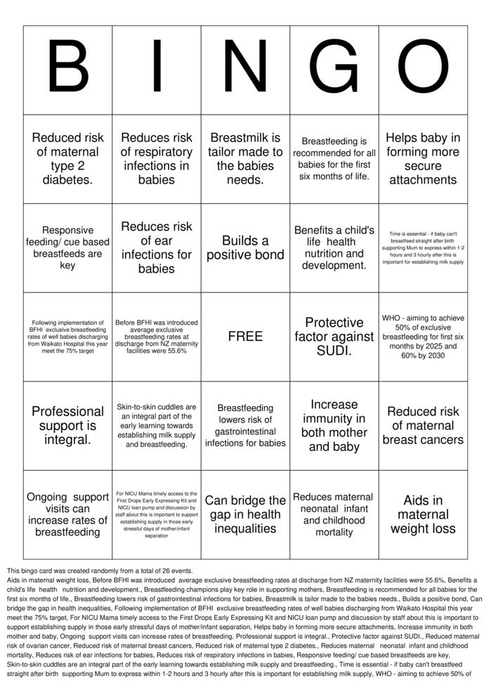 Download Free Breastfeeding Bingo Bingo Cards Download Free Breastfeeding Bingo Bingo Cards