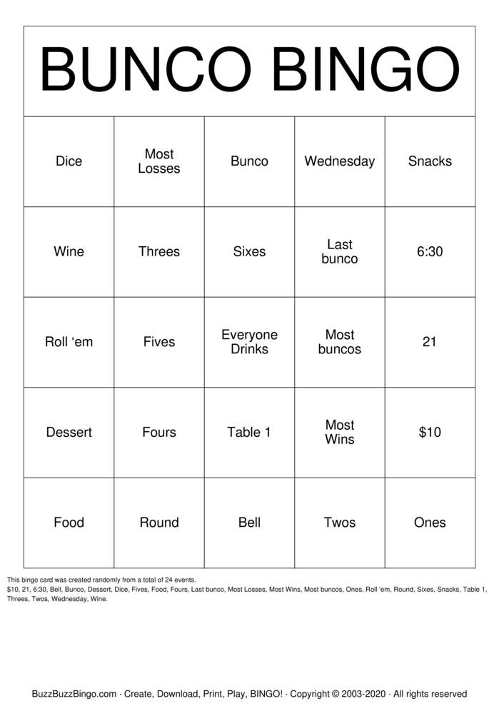 Download Free Bunco Bingo Bingo Cards Download Free Bunco Bingo Bingo Cards
