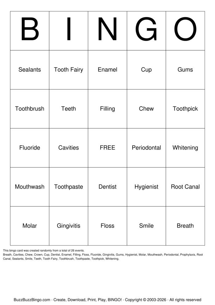 Download Free Dental Bingo Cards