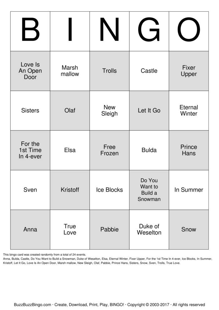 FROZEN Bingo Cards to Download, Print and Customize!