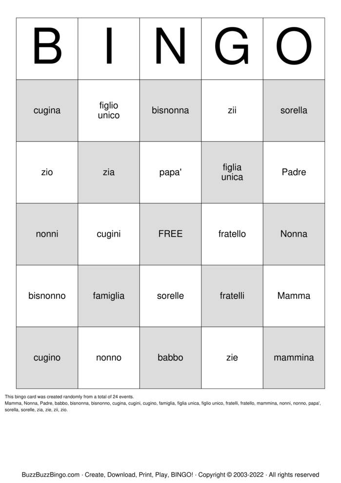 Family Bingo Cards to Download, Print and Customize!