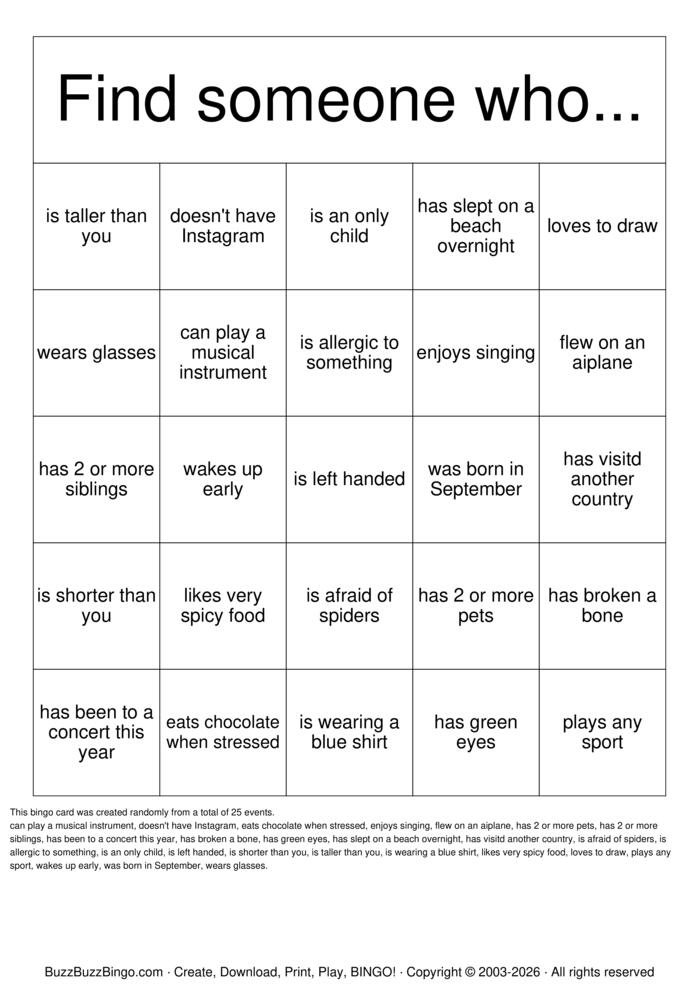 Download Free Find Someone Who... Bingo Cards