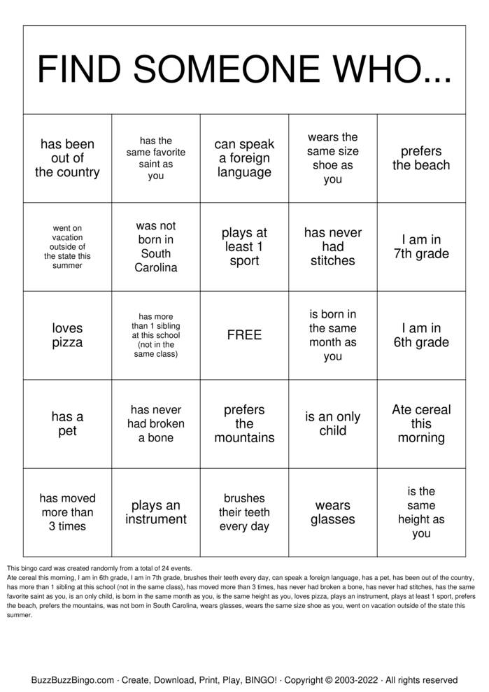 Getting to Know you! Bingo Cards to Download, Print and Customize!