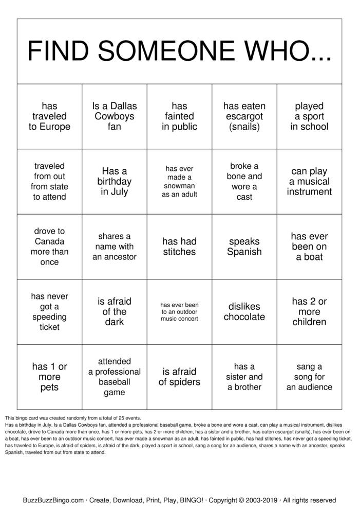 Getting to Know you! Bingo Cards to Download, Print and Customize!