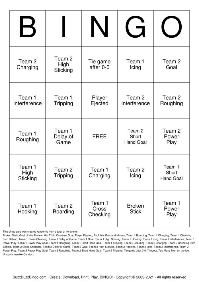 Hockey Bingo Cards to Download, Print and Customize!