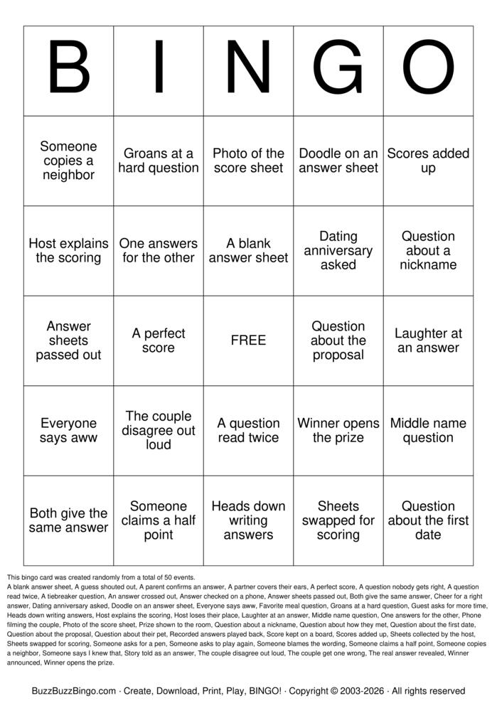 Download Free How Well Do You Know the Couple Bingo Cards