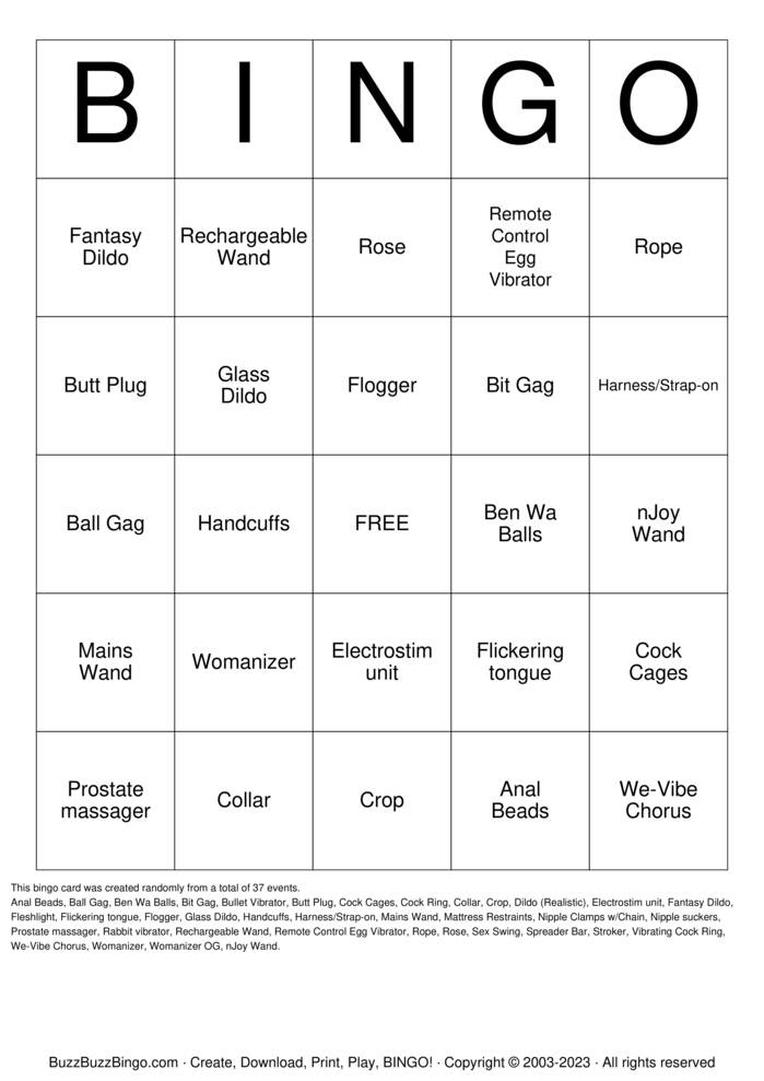 Download Free Love Honey Sex Toys Bingo Cards