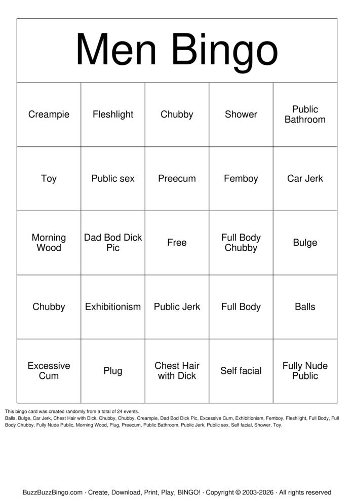 Download Free NSFW Male  Bingo Cards