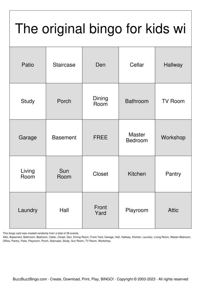 Download Free Original bingo for kids with the free sp Bingo Cards