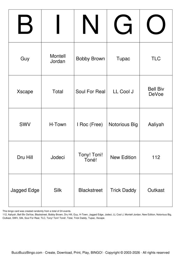 Download Free Trap R&B Bingo Cards Download Free Trap R&B Bingo Cards