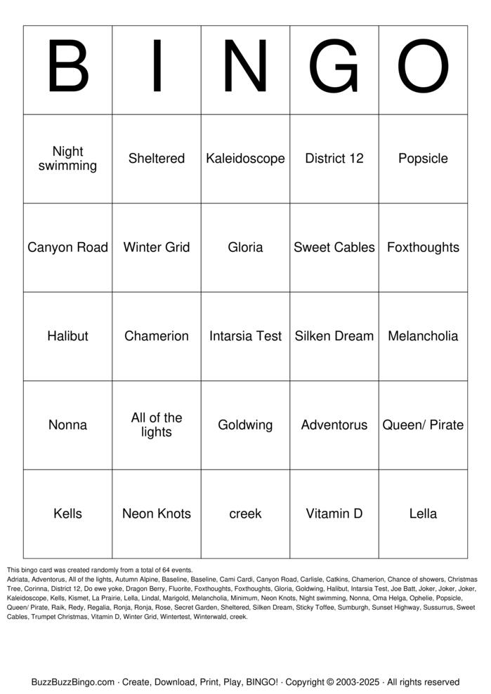 Download Free 12x12 Bingo Cards