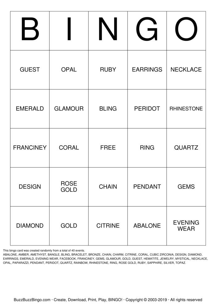 Download Free BLING Bingo Cards Download Free BLING Bingo Cards