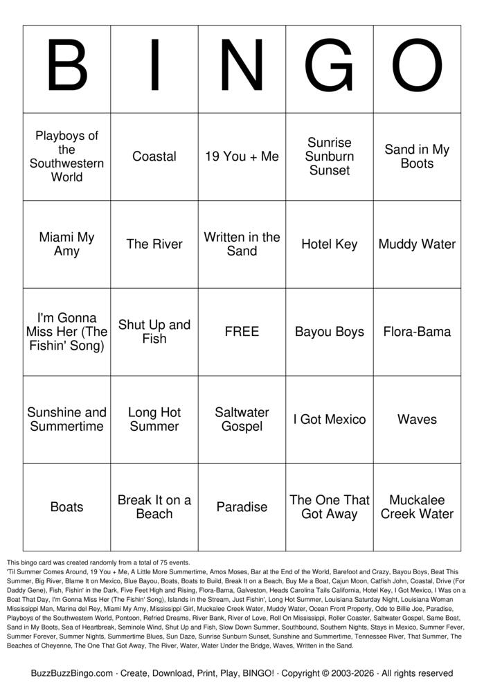 Download Free Beach Country Titles Bingo Cards