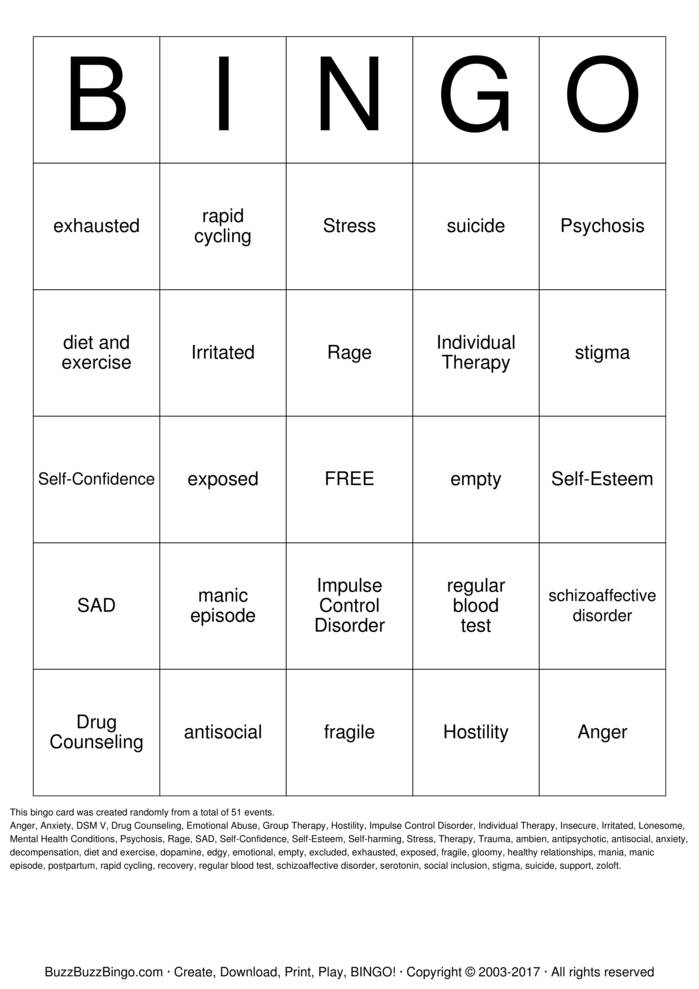 Download Free Bipolar/Depression Bingo Cards Download Free Bipolar/Depression Bingo Cards
