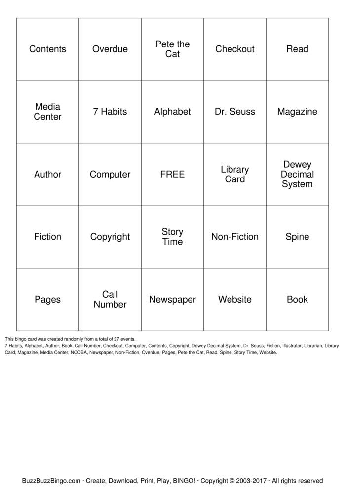 Download Free DEWEY Bingo Cards