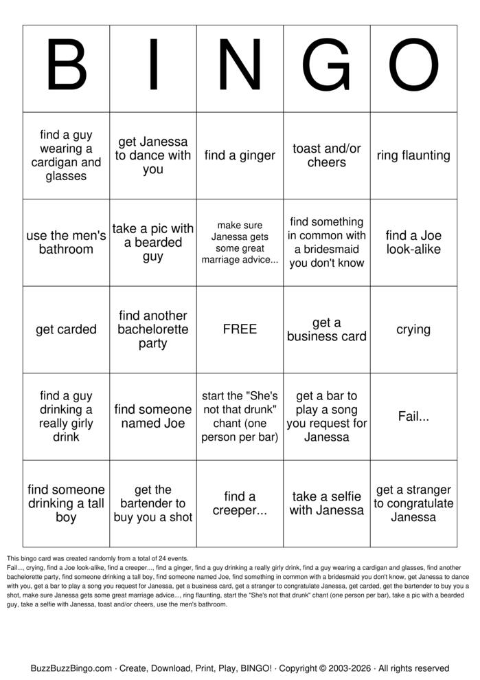 Download Free DRunk Bingo Bingo Cards