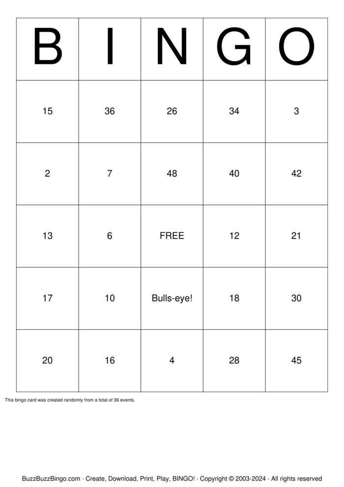 Download Free Darts Bingo Cards