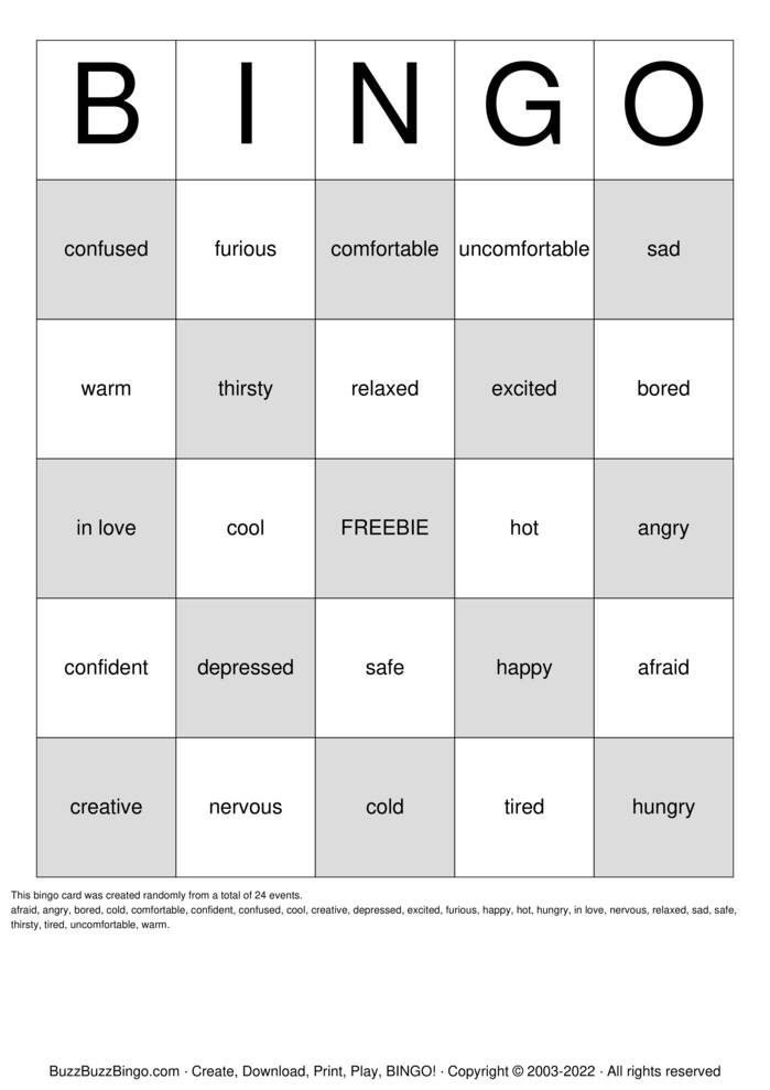 Emotions Bingo Cards to Download, Print and Customize!