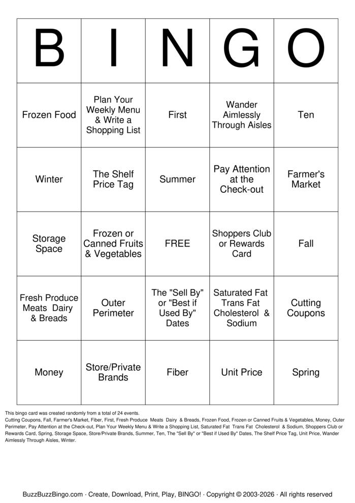 Download Free Grocery Budget Budget Bingo Cards