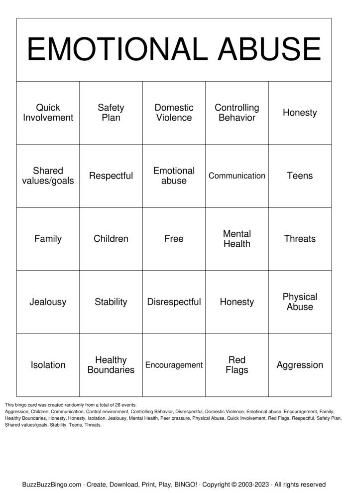 Download Free Healthy vs Unhealthy Relationships Bingo Cards Download Free Healthy vs Unhealthy Relationships Bingo Cards