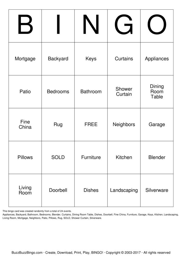 HouseWarming! Bingo Cards to Download, Print and Customize!