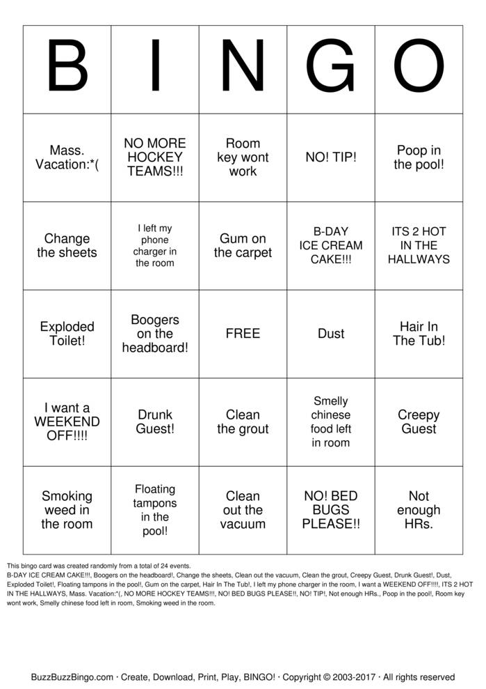 Housekeeping Bingo Cards to Download, Print and Customize!