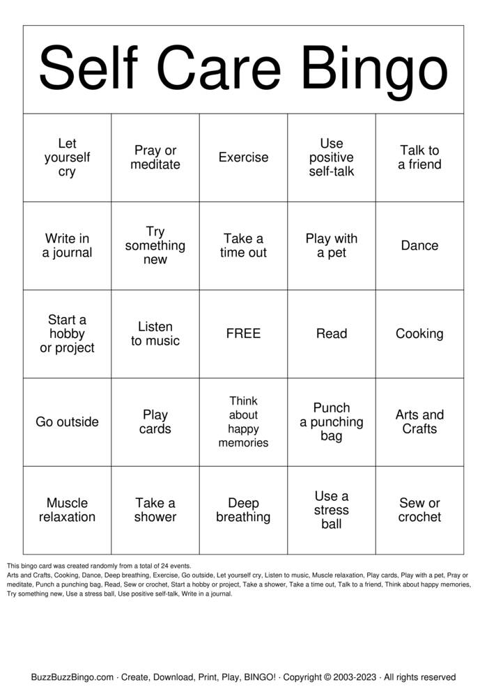 Download Free Self-Care Bingo Bingo Cards
