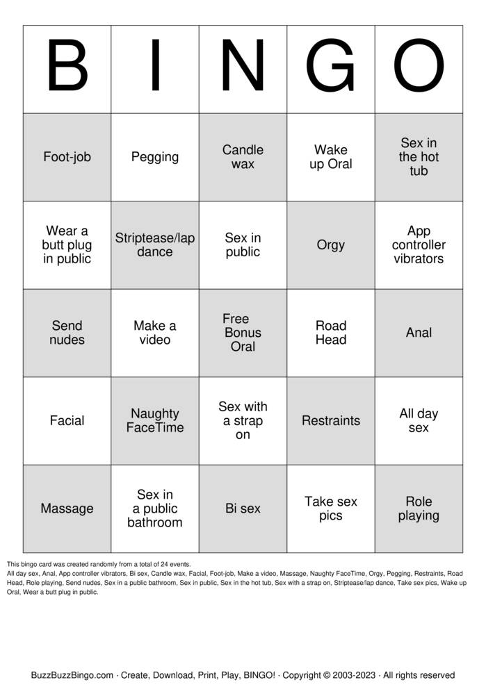 Download Free Sex Act Bingo Bingo Cards