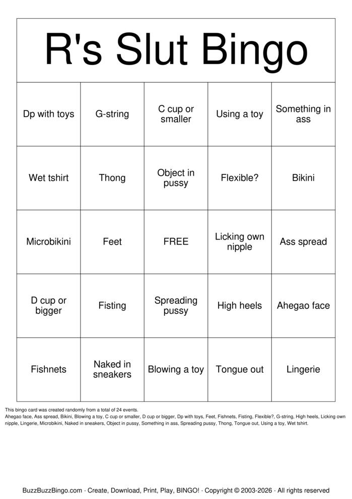 Download Free Slut bingo Bingo Cards